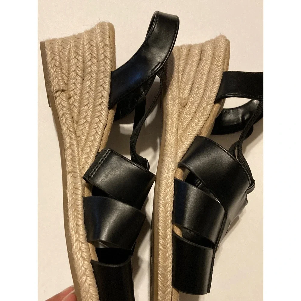 St. John's Bay Lucy Black Espadrille Wedge Sandals Memory Foam Womens 8M
